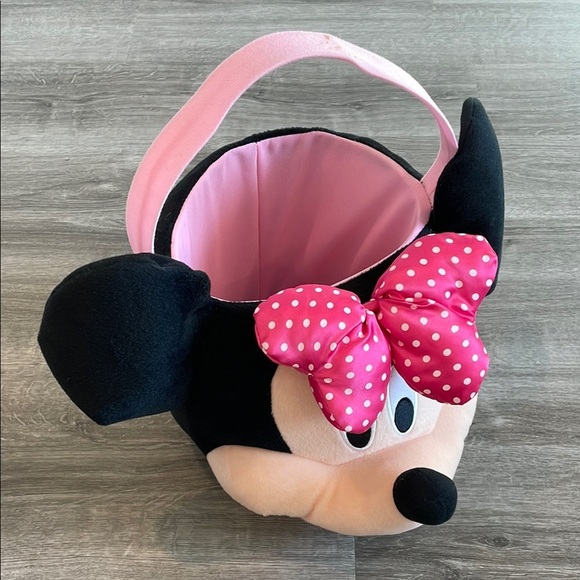 Disney Minnie Mouse Plush Basket with Pink Polka Dot Bow - Picture 1 of 5